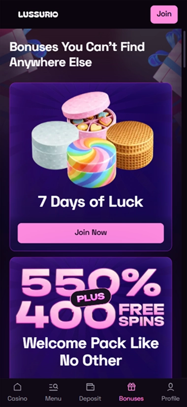 Mobile bonuses Lussurio seven days of luck candy