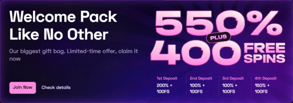 Welcome pack 550% and 400 free spins Lussurio